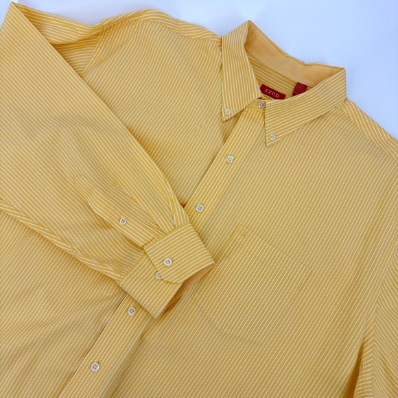 Izod Other - IZOD Button Down Shirt‎ Mens XXL Yellow White Striped Long Sleeve Preppy Classic